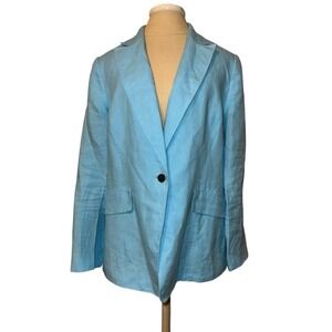 TALBOTS Classic‎ Linen Blazer in Sky Blue Women's Size 14 Single Button